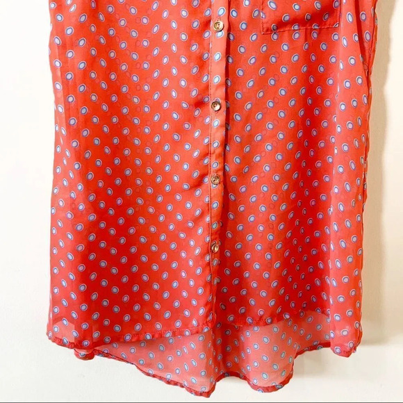 Monteau Sheer Red Sleeveless Button Top Blouse M - Picture 4 of 7